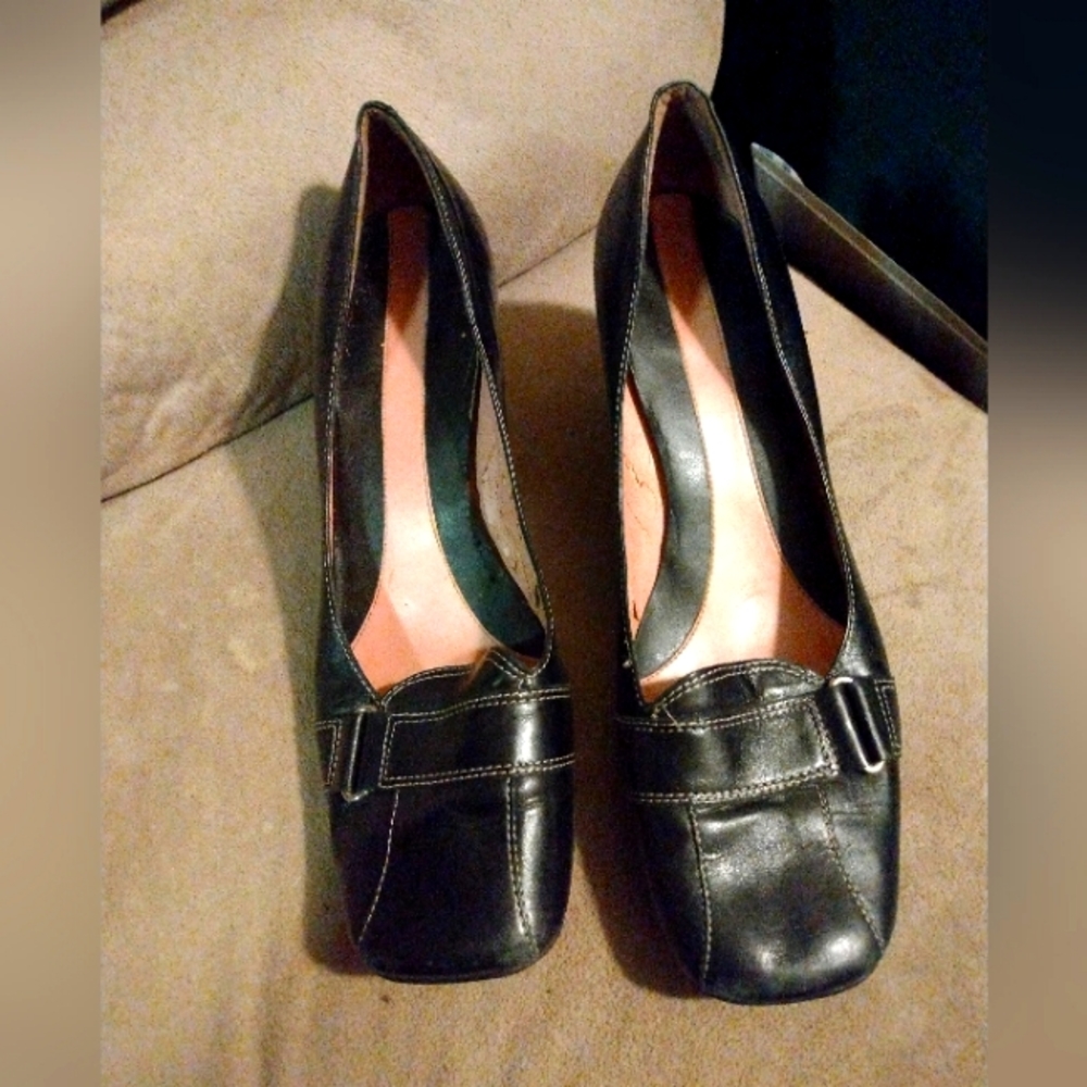 Black leather heels
